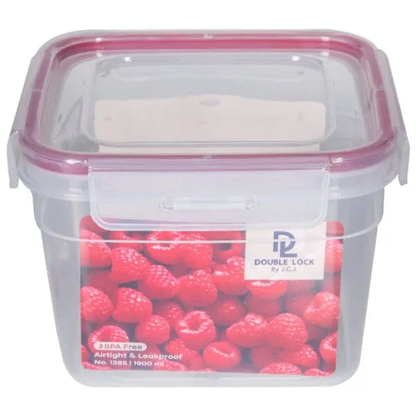 Double Lock Food Container; 1900ml, Transparent/Red