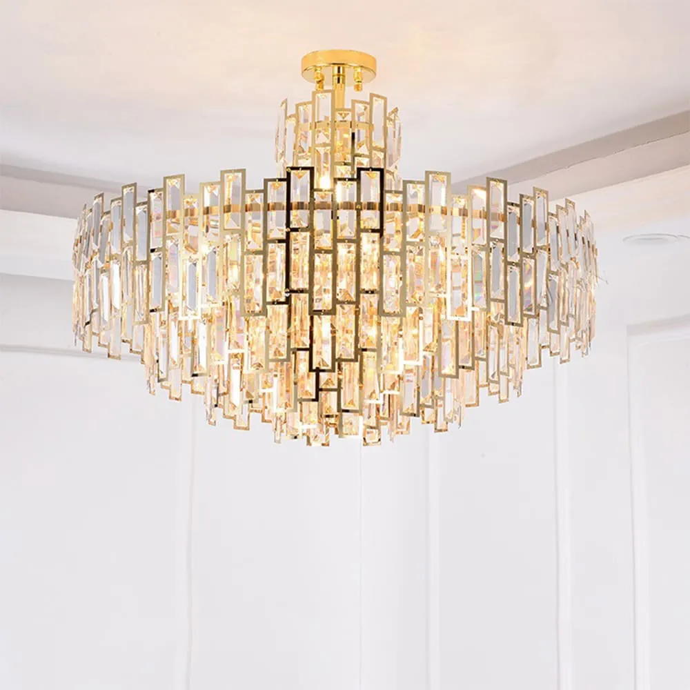 Domus: Crystal Gold Ceiling Pendant Lamp: 17 X E14, Gold