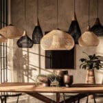 Domus: Rattan/Wicker Ceiling Pendant Lamp: AC85-265V; (27x27x67.5)cm, 1XE27, Black