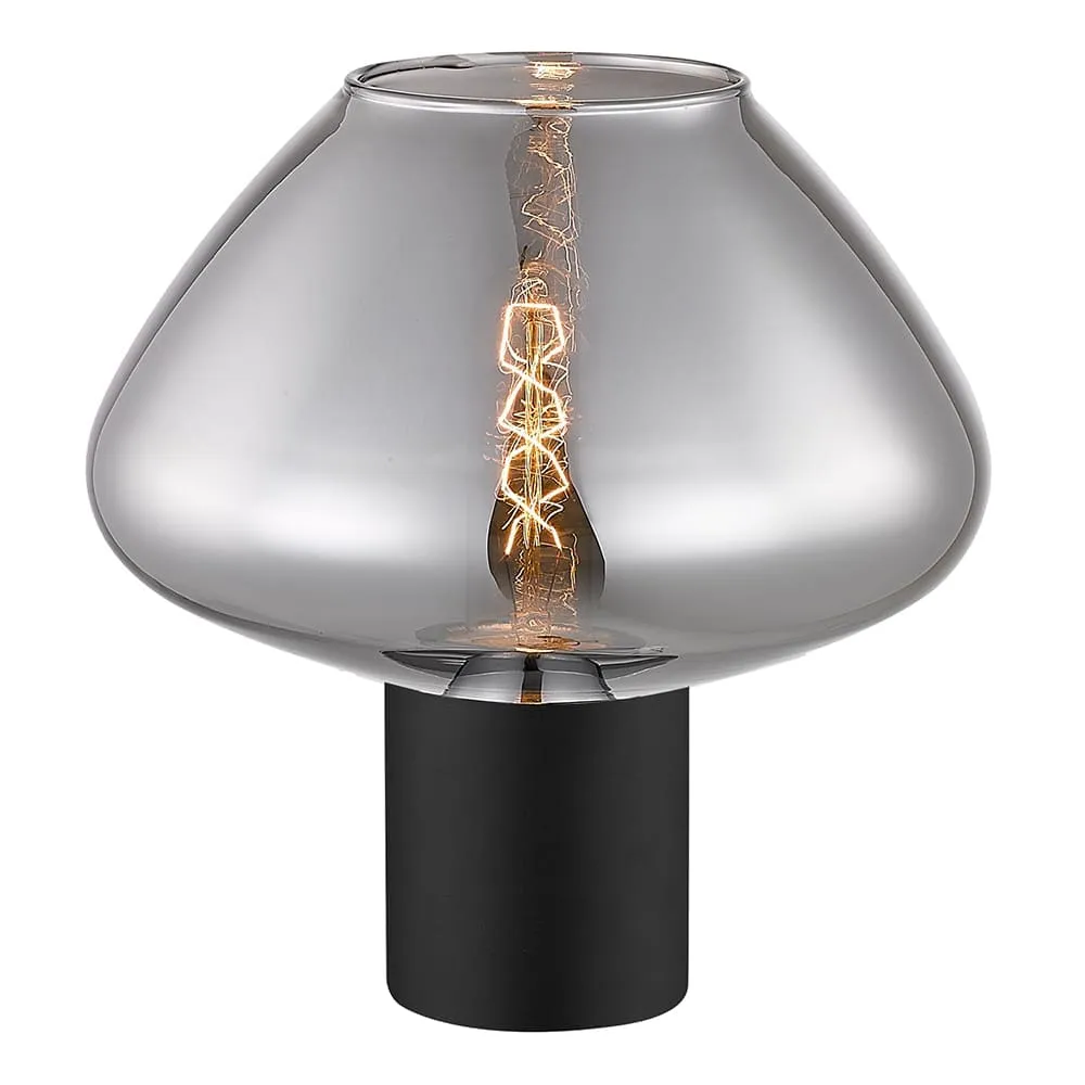 Table Lamp With Light Smoky Glass Shade; (φ21xH21.3)cm, Matt Black (E27)