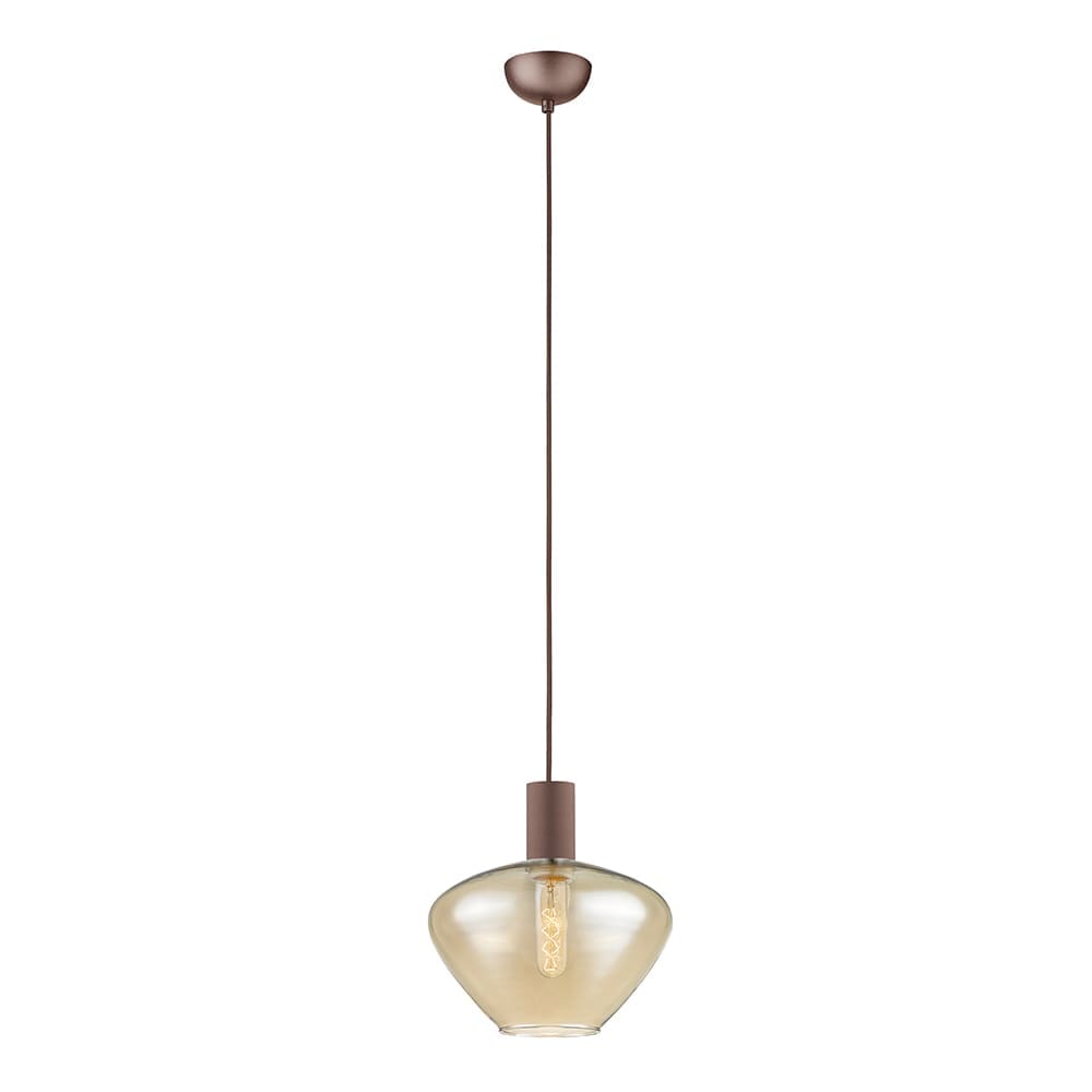 Pendant Lamp With Amber Glass Shade; (φ21xH37~147)cm, Matt Coffee (E27) 1 Pendant Lamp With Amber Glass Shade; (φ21xH37~147)cm, Matt Coffee (E27)