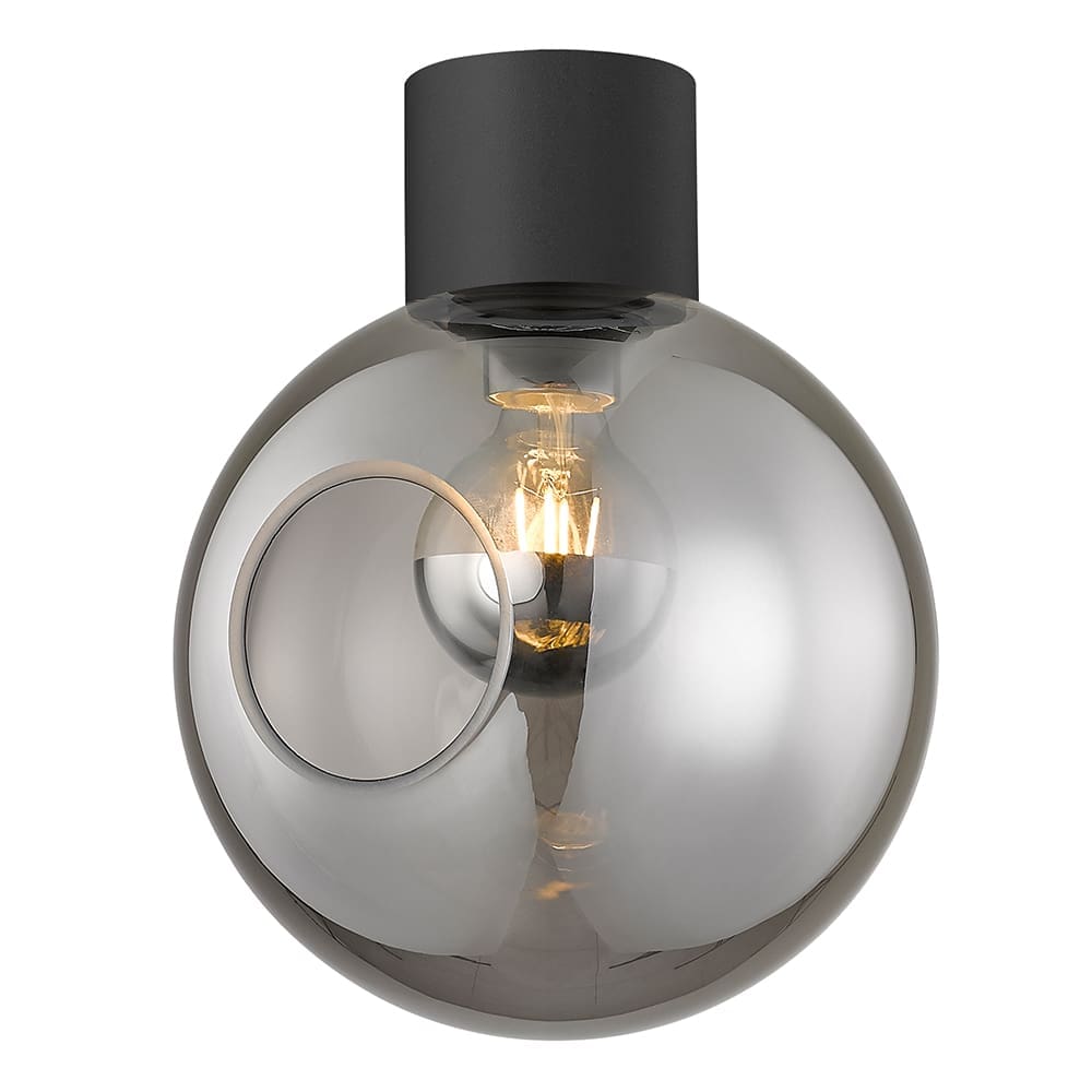 Ceiling Lamp With Light Smoky Glass Shade; (φ23*H29 Ceiling Lamp With Light Smoky Glass Shade; (φ23*H29.2)cm, Matt Black (E27)