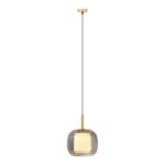 LED Pendant Lamp: Brass With Smoke Grey/White Glass, 9W 3000K; (L17xW21xH150)cm
