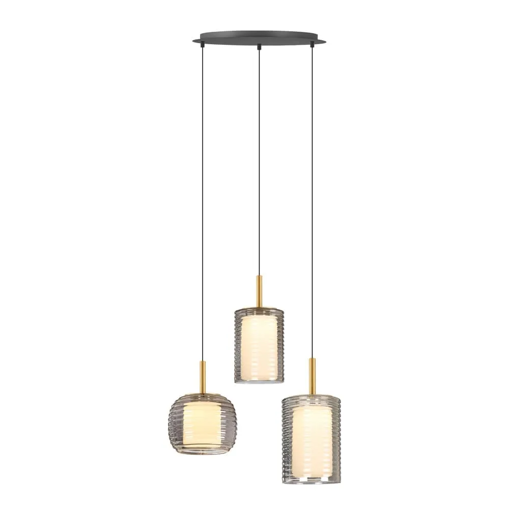 LED Pendant Lamp: Sand Black/Brass With Smoke Grey/White Glass, 24W 3000K; (L50xH150)cm