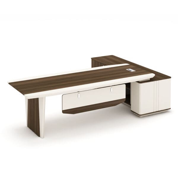 Office Desk + Side Return, Left; (280x210x75)cm, Light Walnut/Beige