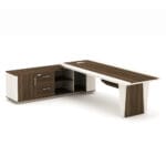 Office Desk + Side Return, Left; (280x210x75)cm, Light Walnut/Beige