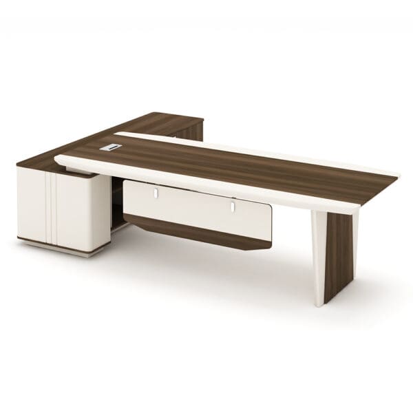 Office Desk + Side Return, Right; (280x210x75)cm, Light Walnut/Beige