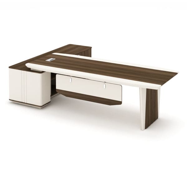 Office Desk + Side Return, Right; (240x190x75)cm, Light Walnut/Beige