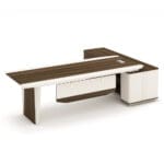Office Desk + Side Return, Left; (220x190x75)cm, Light Walnut/Beige