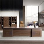 Executive Office Desk + Fixed Side Return + Pedestal; (320x196x75)cm, Brown Oak