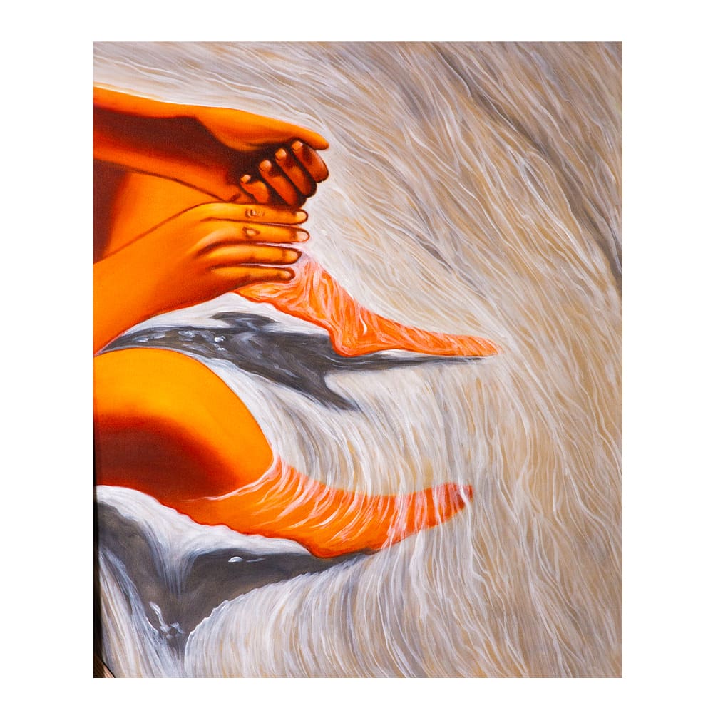 Oil Painting: Abstract; (100x120x4)cm, Orange/White