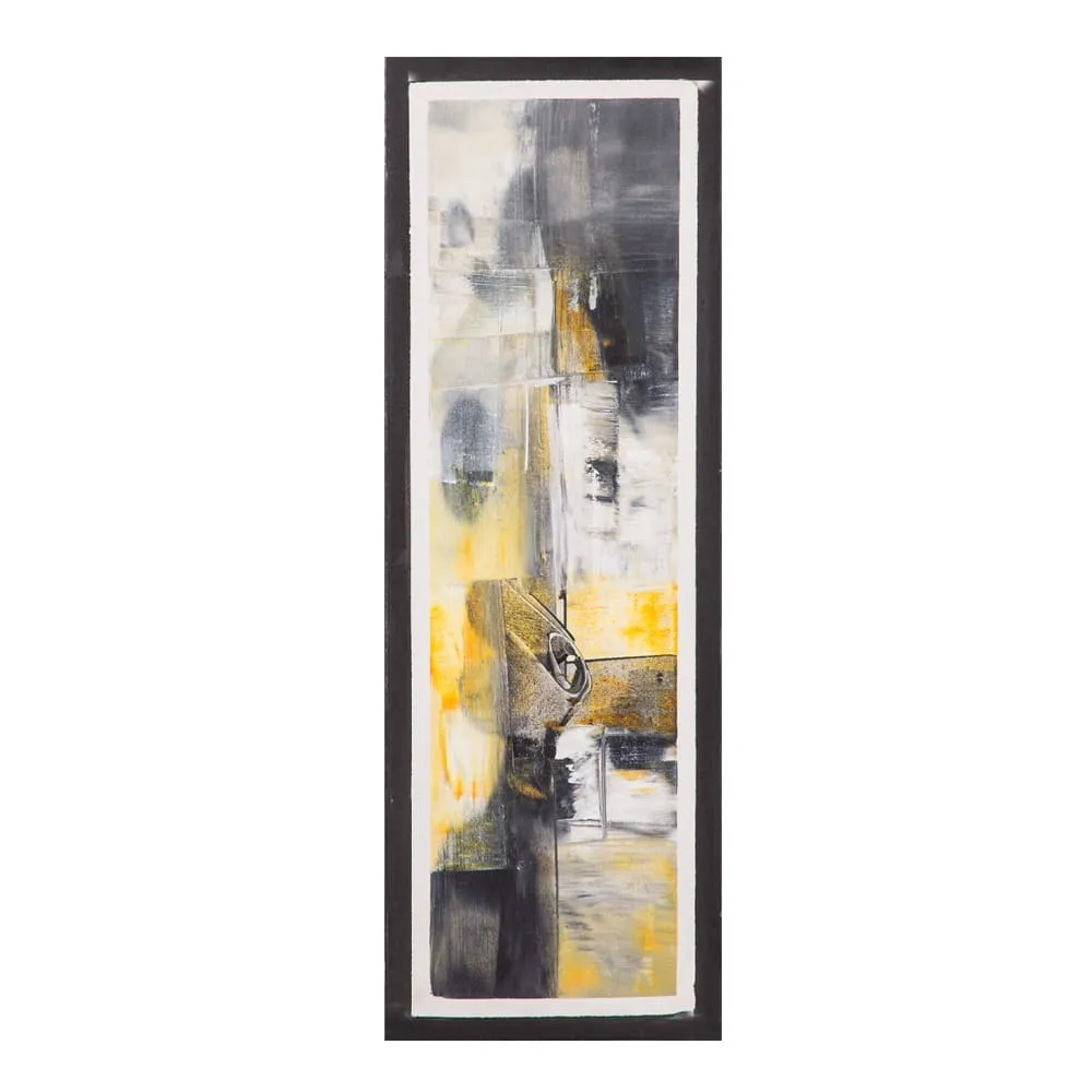 Oil Painting: Abstract; (30x90x3)cm, Grey/Yellow