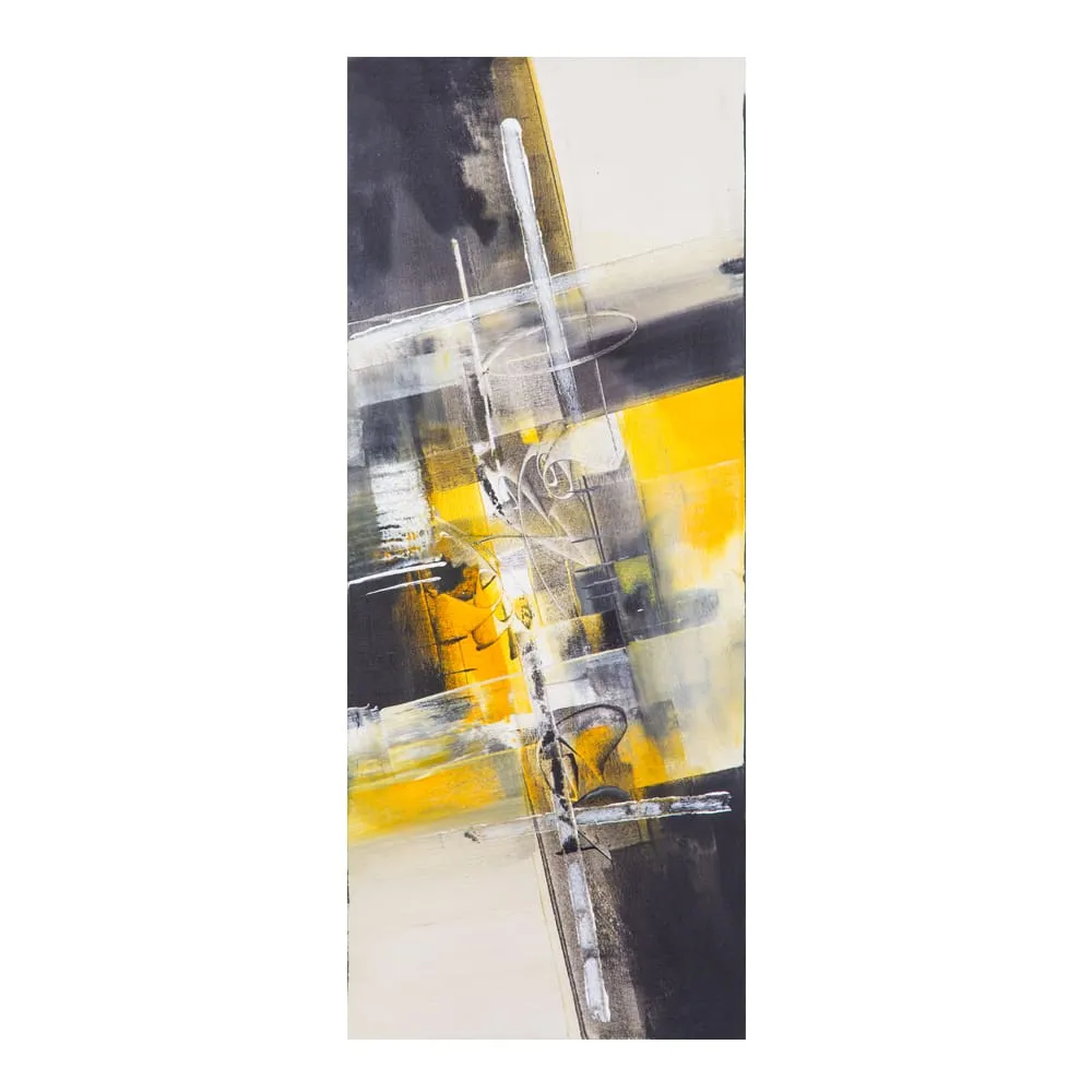 Oil Painting: Abstract; (40x100x3)cm, Dark Blue/Yellow