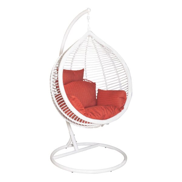 Rattan Furniture: Swing Basket + Steel Stand + Cushion, White