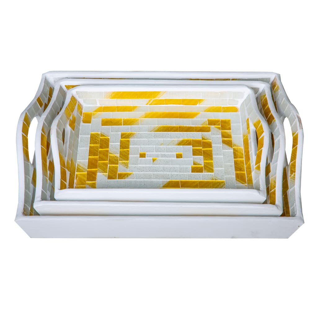Big Serving Tray Set; 3pcs, Gold/White
