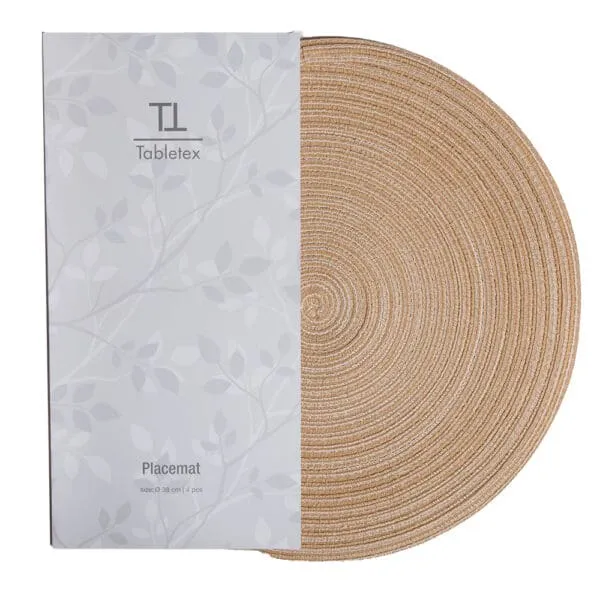 PVC Round Table Mat Set: 4Pcs; 38cm, Light Brown