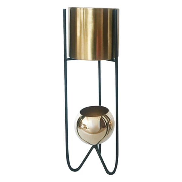 Domus: Flower Pot With Stand; Small (16x16x51)cm, Bright Gold/Black