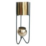 Domus: Flower Pot With Stand; Small (16x16x51)cm, Bright Gold/Black