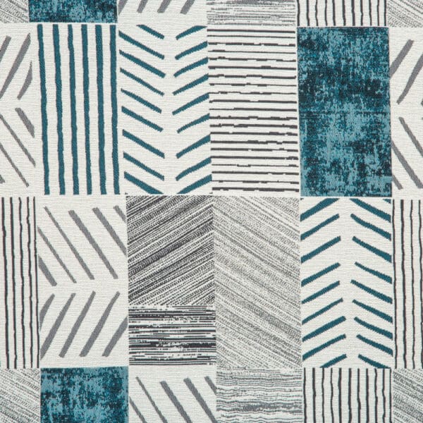 Samara Collection: Rectangles seamless vector patterned Curtain Fabric, 280cm, Blue/Off White