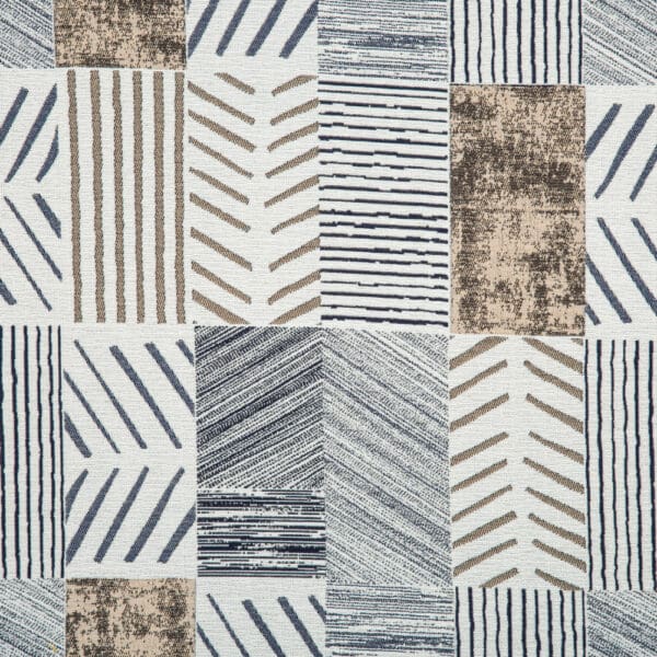 Samara Collection: Rectangles seamless vector patterned Curtain Fabric, 280cm, Navy Blue/Beige/Off White