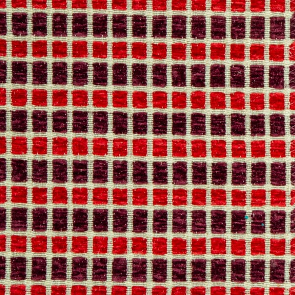 Santorini Collection: Checked Pattern Polyester Upholstery Fabric; 140cm, Red/Dark Scarlet