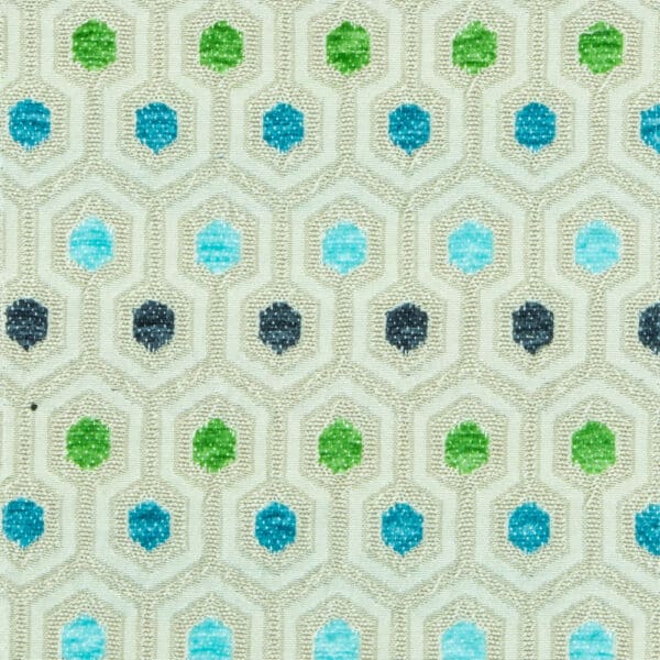 Santorini Collection: Hexagon Pattern Polyester Upholstery Fabric; 140cm, Blue/Green