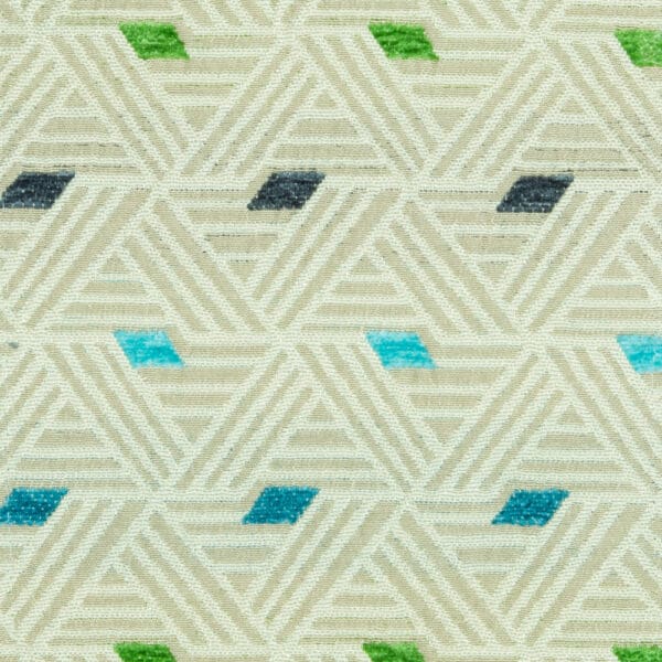 Santorini Collection: Geometric Pattern Polyester Upholstery Fabric; 140cm, Blue/Green