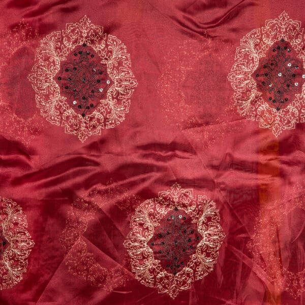 981 Double Width: York Floral Pattern Furnishing Fabric; 280cm, Red