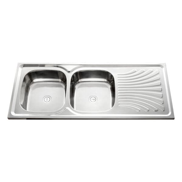 Stainless Steel Kitchen Sink + Waste: DB/SD, (120x50)cm, Satin SS