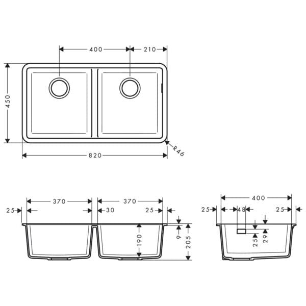 Hansgrohe: S510-U770 GS Under-Mount Sink, Double Bowl 370/370