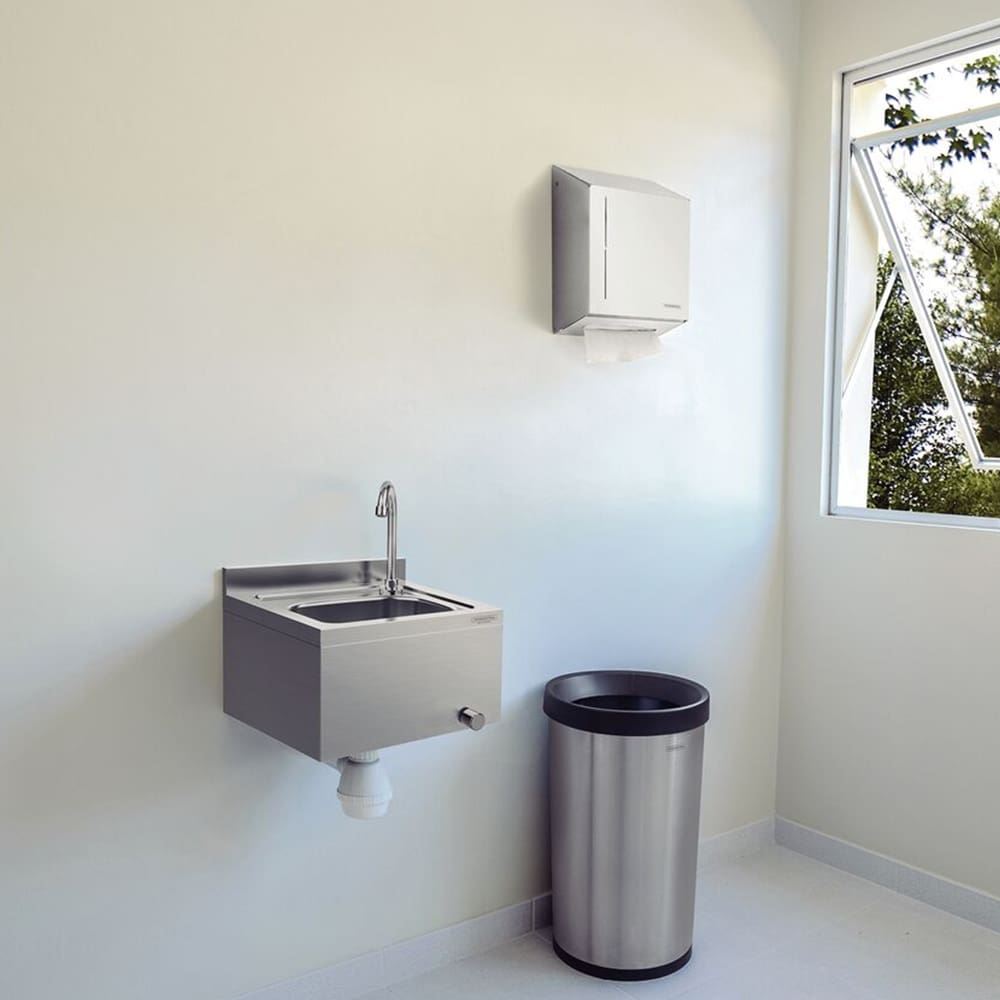 Stainless Steel Wash Basin With Knee Operated Tap + Waste: Single Bowl; (42x42x31)cm, Satin