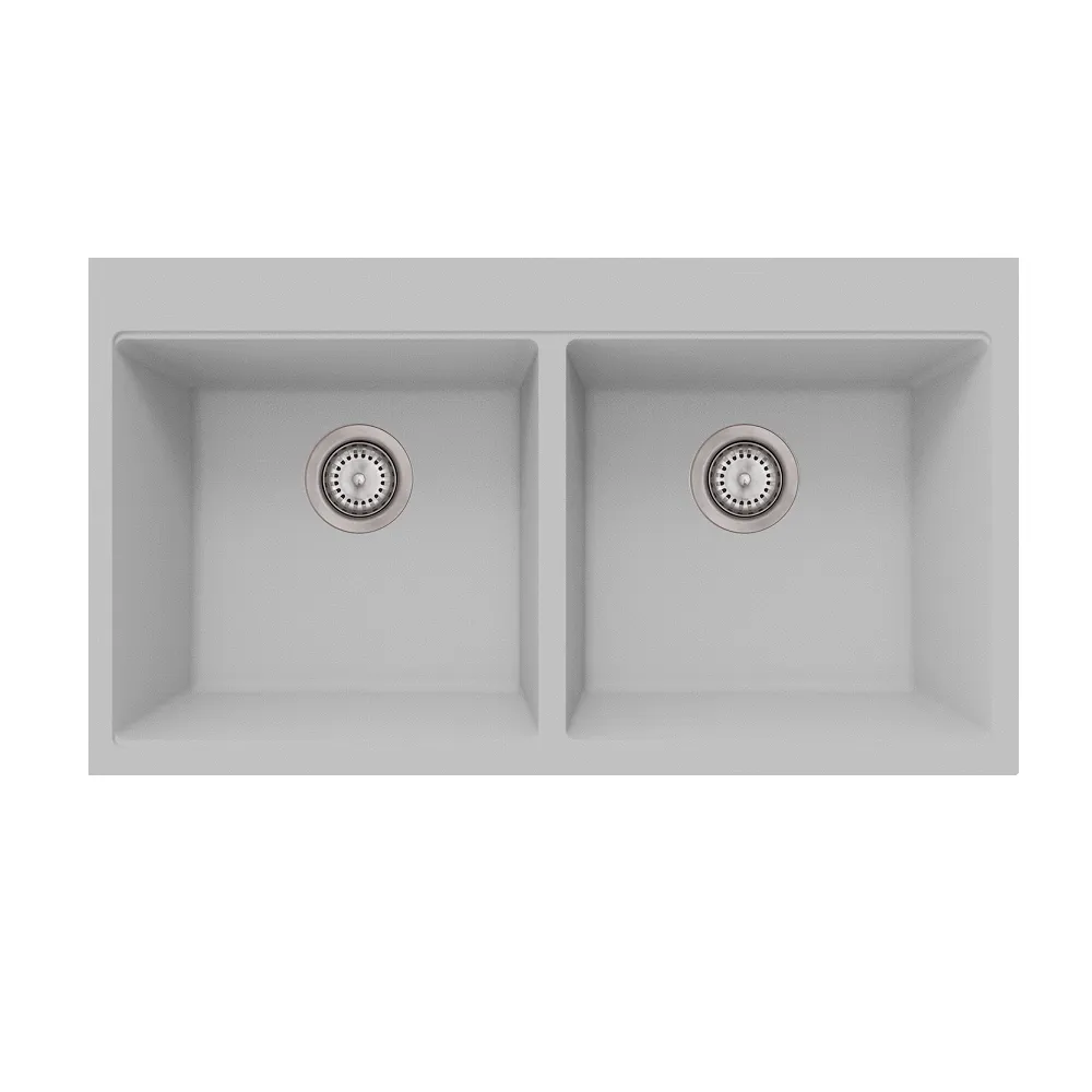 Composite Granite Inset Kitchen Sink Double Bowl; (86x48x20.5)cm, Metallic Aluminium