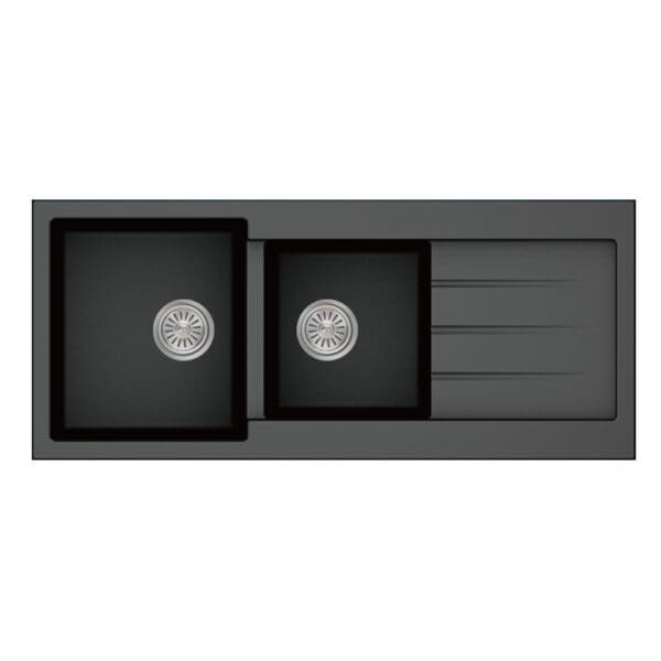 Composite Granite Inset Kitchen Sink Double Bowl-Single Drain; (116x50x20)cm, Matt Black