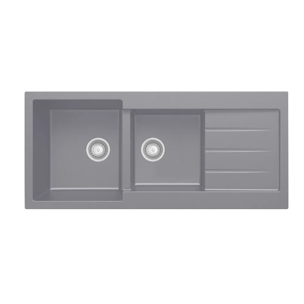 Composite Granite Inset Kitchen Sink Double Bowl-Single Drain; (116x50x20)cm,Metallic Aluminium