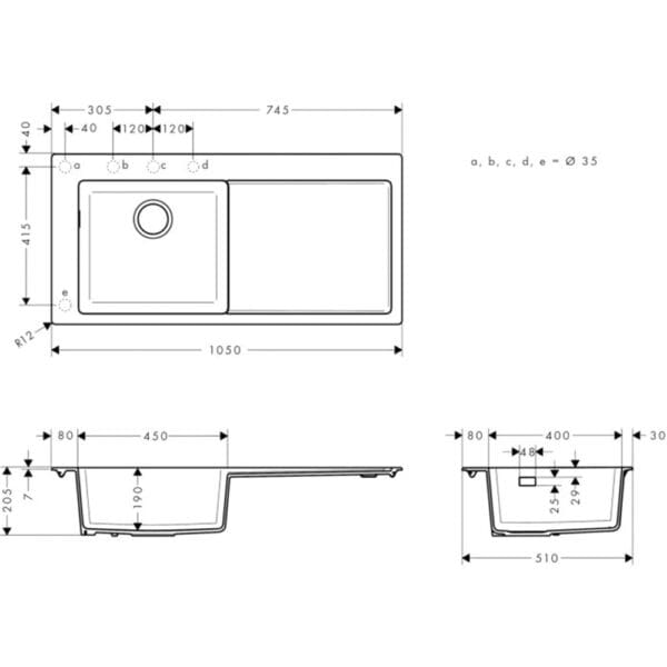 Hansgrohe: S5110-F450 Built-In Sink 450, Single Bowl, Concrete Grey