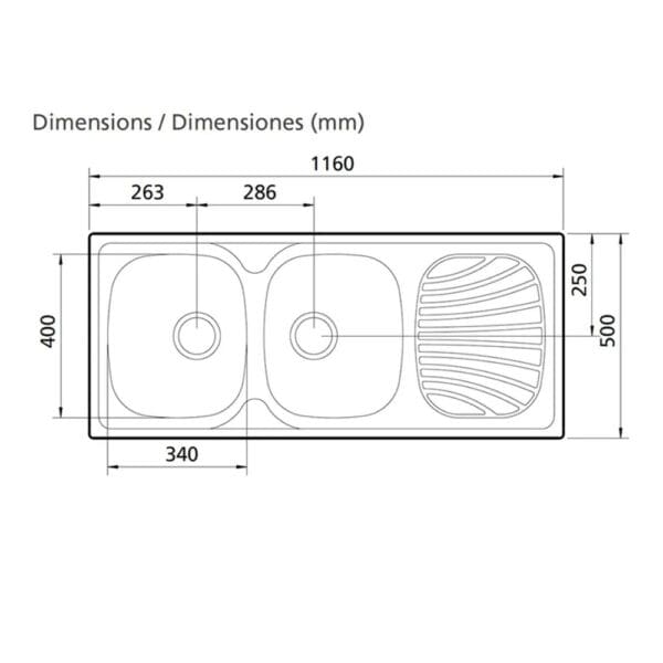 Stainless Steel Inset Kitchen Sink: Double Bowl/Single Drain, (116x50)cm,+Waste
