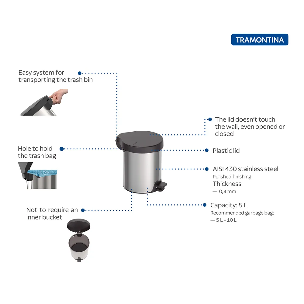 Stainless Steel Step Bin; 5lts, Mirror Polish