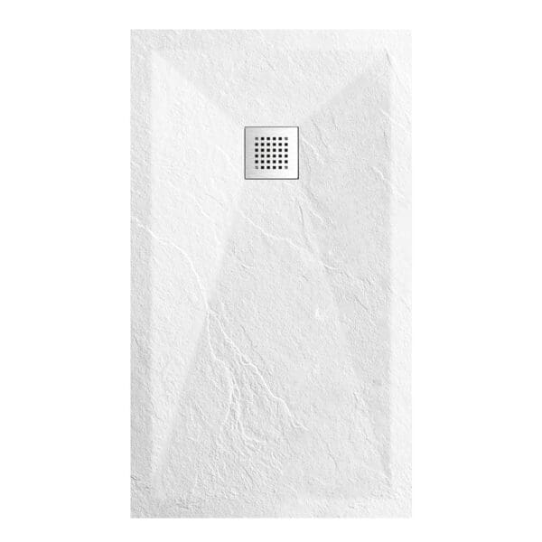 Resin Shower Tray With Slate Texture and Drainer; (170x80x2.5)cm, White