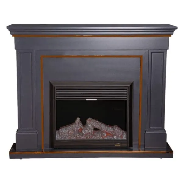 Decorative Fire Place + Heater: (150x32x120)cm, Dark Grey/Gold