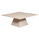 Square Coffee Table-Wood Top; (100x100x40)cm, White Travertine