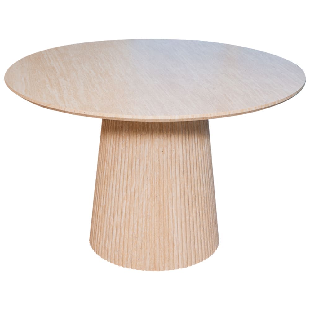 Round Dining Table-Wood Top: (120x75)cm, White Travertine