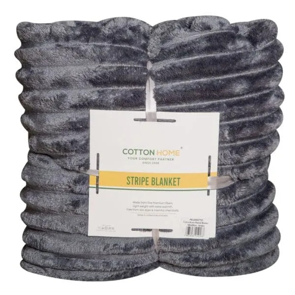 Cotton Home: Striped Flannel Blanket; (150x200)cm, Dark Grey