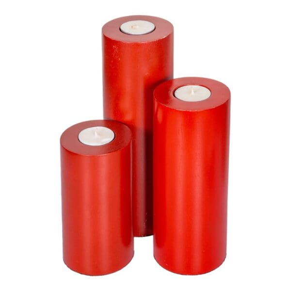 Wooden Candle Holder Set: Duco Finishing; 3pc Set, Red