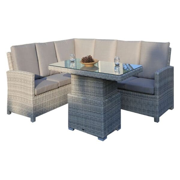 Outdoor Corner Sofa Set + Coffee Table-Glass Top, White