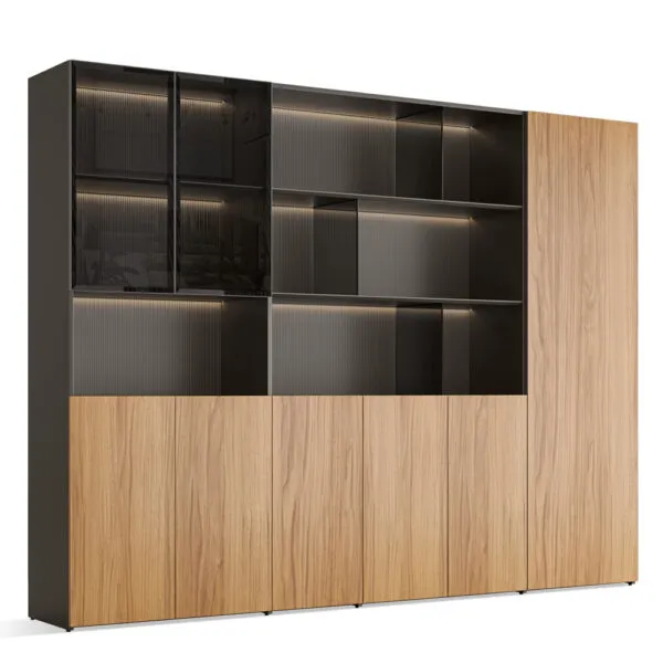 Sunon: Office Filing Cabinet; (280x42x200)cm, Felix Walnut/M.Grey