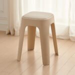 PP Stool With Cushion; (38x38x115)cm, Cream/White