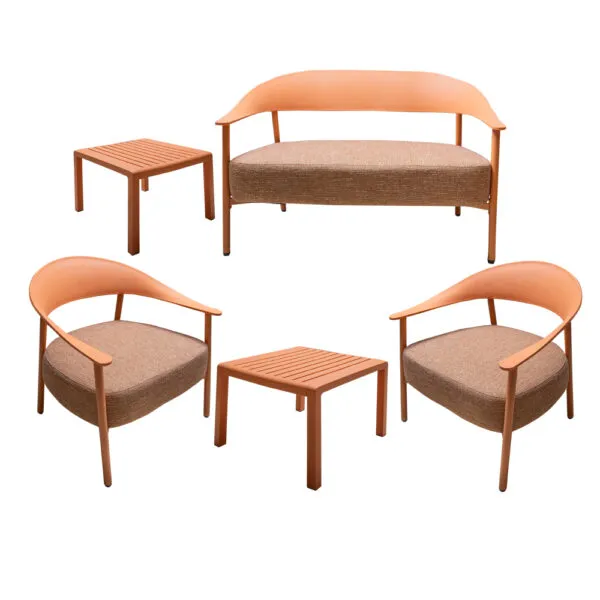 Outdoor Sofa Set, 4 Seater (1+1+2) +2 Coffee Table, Orange