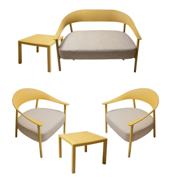 Outdoor Sofa Set, 4 Seater (1+1+2) +2 Coffee Table, Yellow
