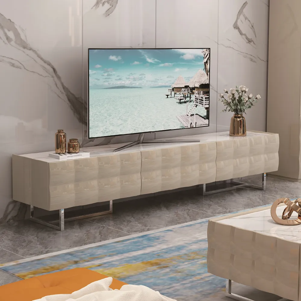 TV Cabinet; (200x40x42)cm, Glossy Grey
