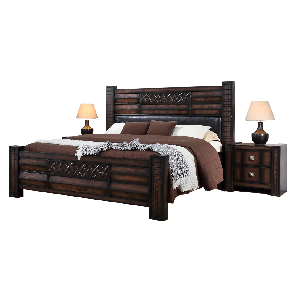 Queen Bed (150x200cm),+ 2 Night Stands, Dark Brown